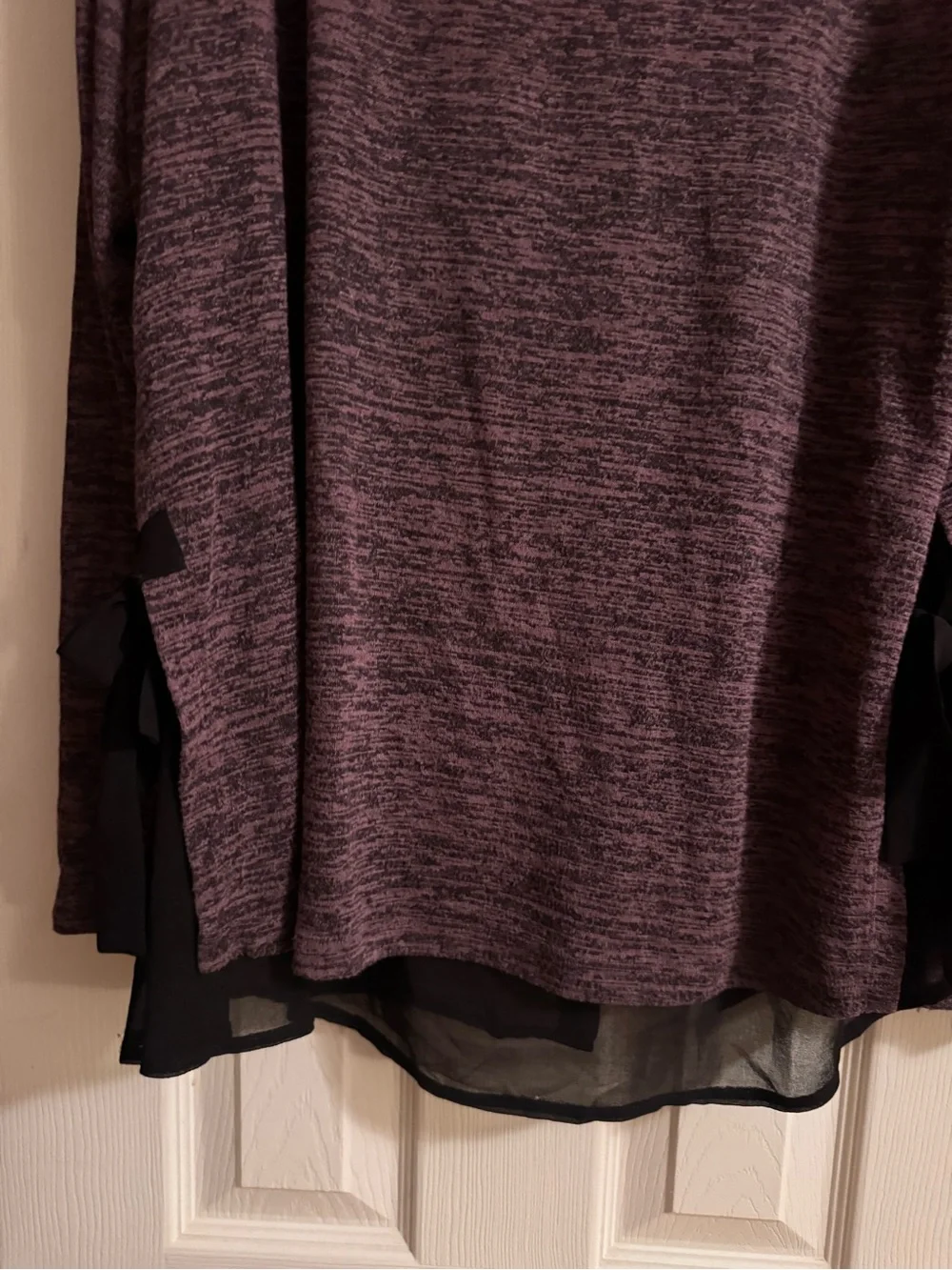NIC+ZOE Plum Marbled Long-Sleeve Top with Chiffon Hem and Hip Detail